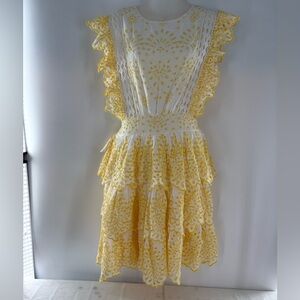 NJ Couture Yellow and White Eyelet Lace Tiered Sundress Ruffles Sunny Size L